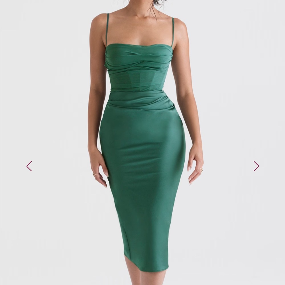house of cb teia draped corset midi dress